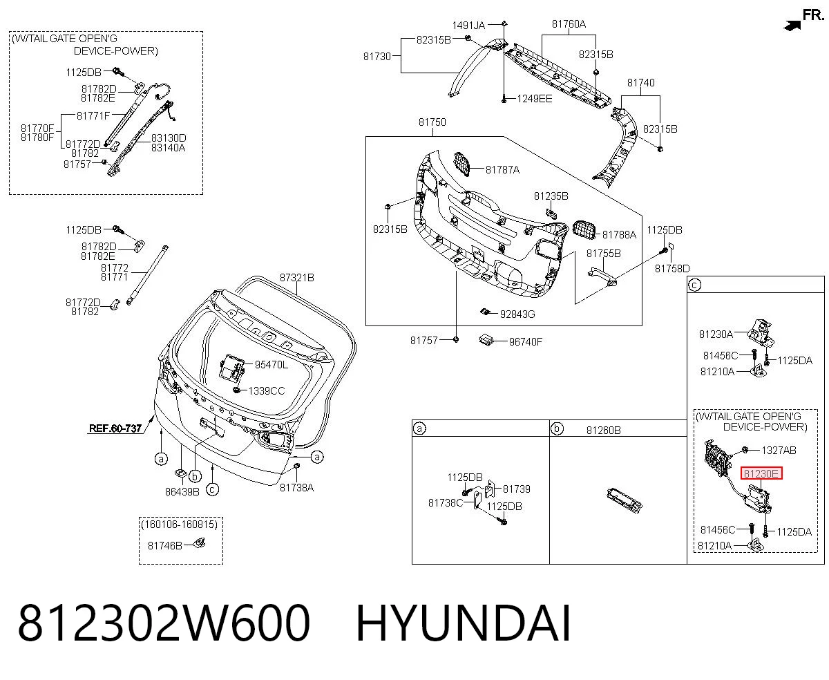 812302W600 Hyundai/Kia Cierre del maletero
