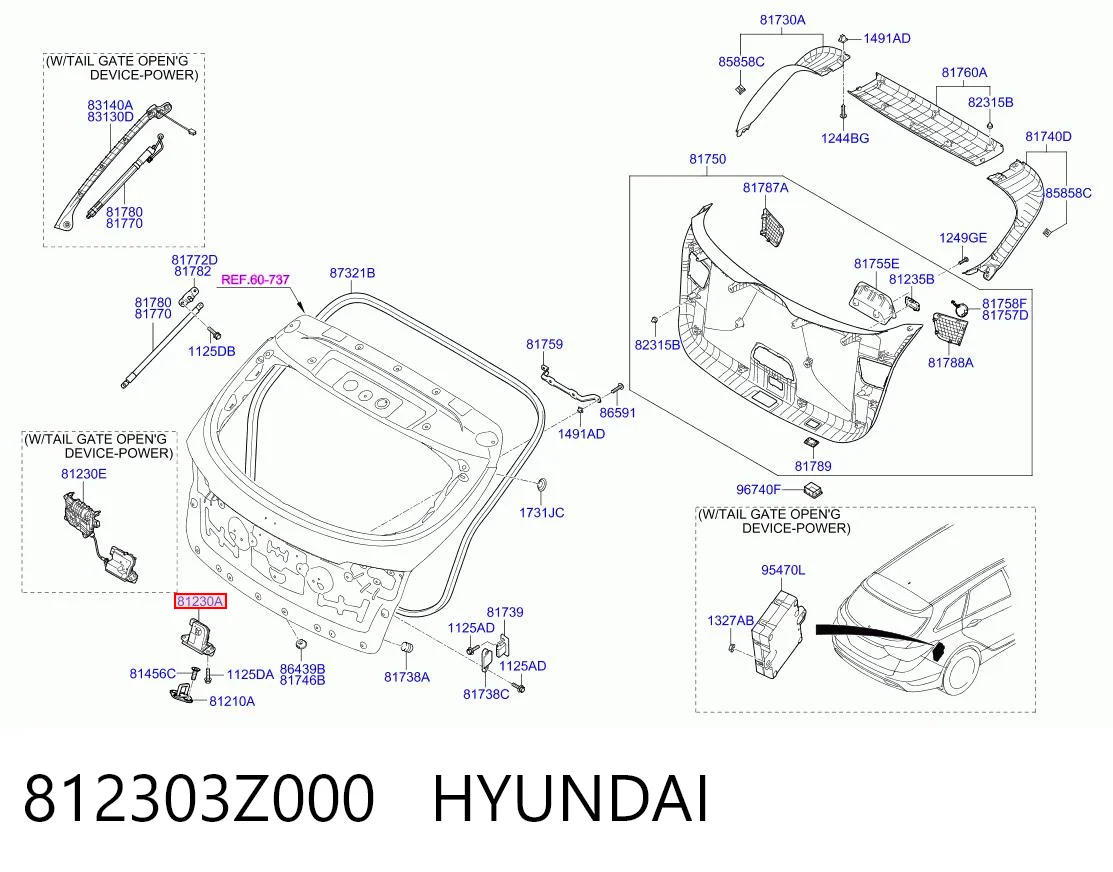 812303Z000 Hyundai/Kia Cierre del maletero