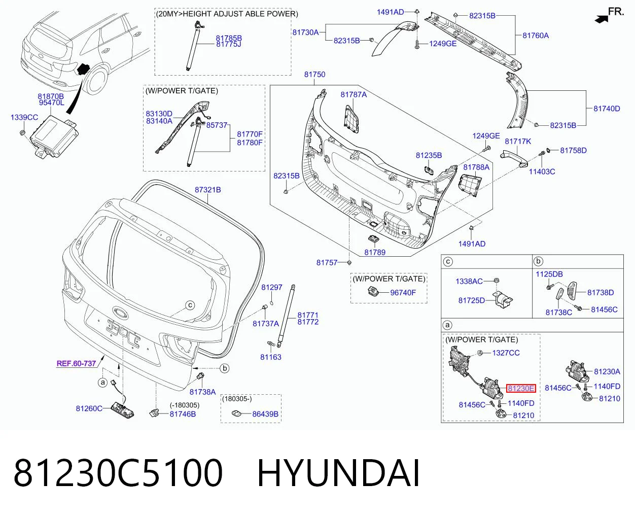 81230C5100 Hyundai/Kia Cierre del maletero