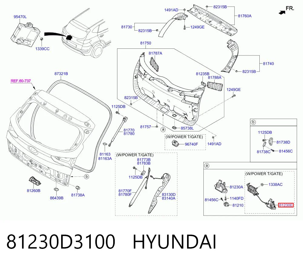 81230D3100 Hyundai/Kia Cierre del maletero