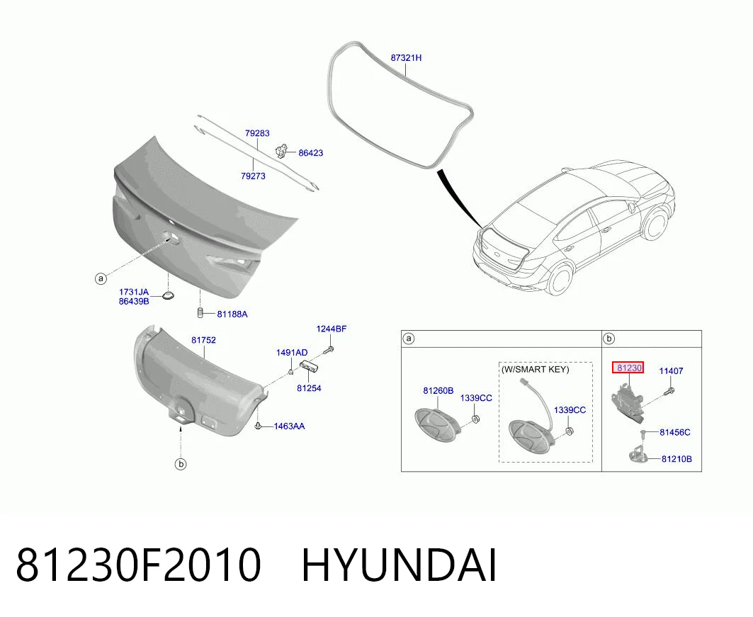 81230F2010 Hyundai/Kia Cierre del maletero