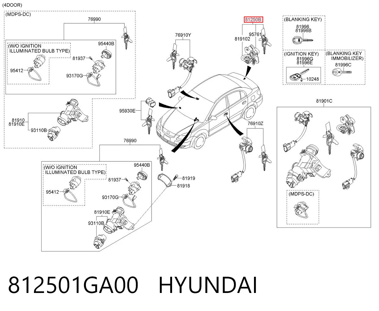 Cilindro de cierre, cerradura de porton para Hyundai Accent III MC