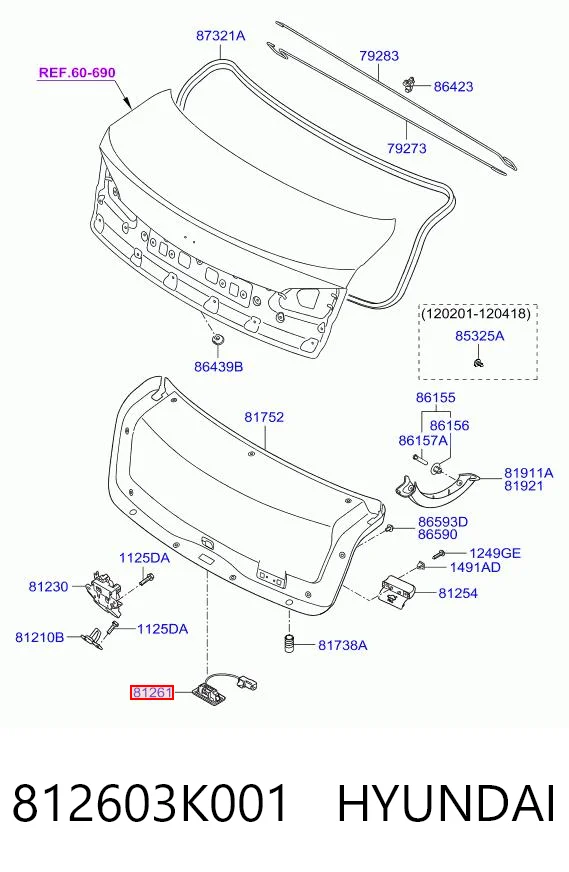 812603K001 Hyundai/Kia Luz de matricula