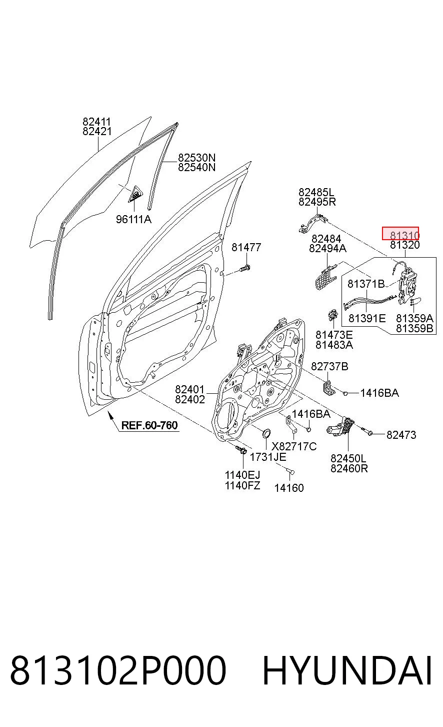 813102P000 Hyundai/Kia Cerradura de puerta
