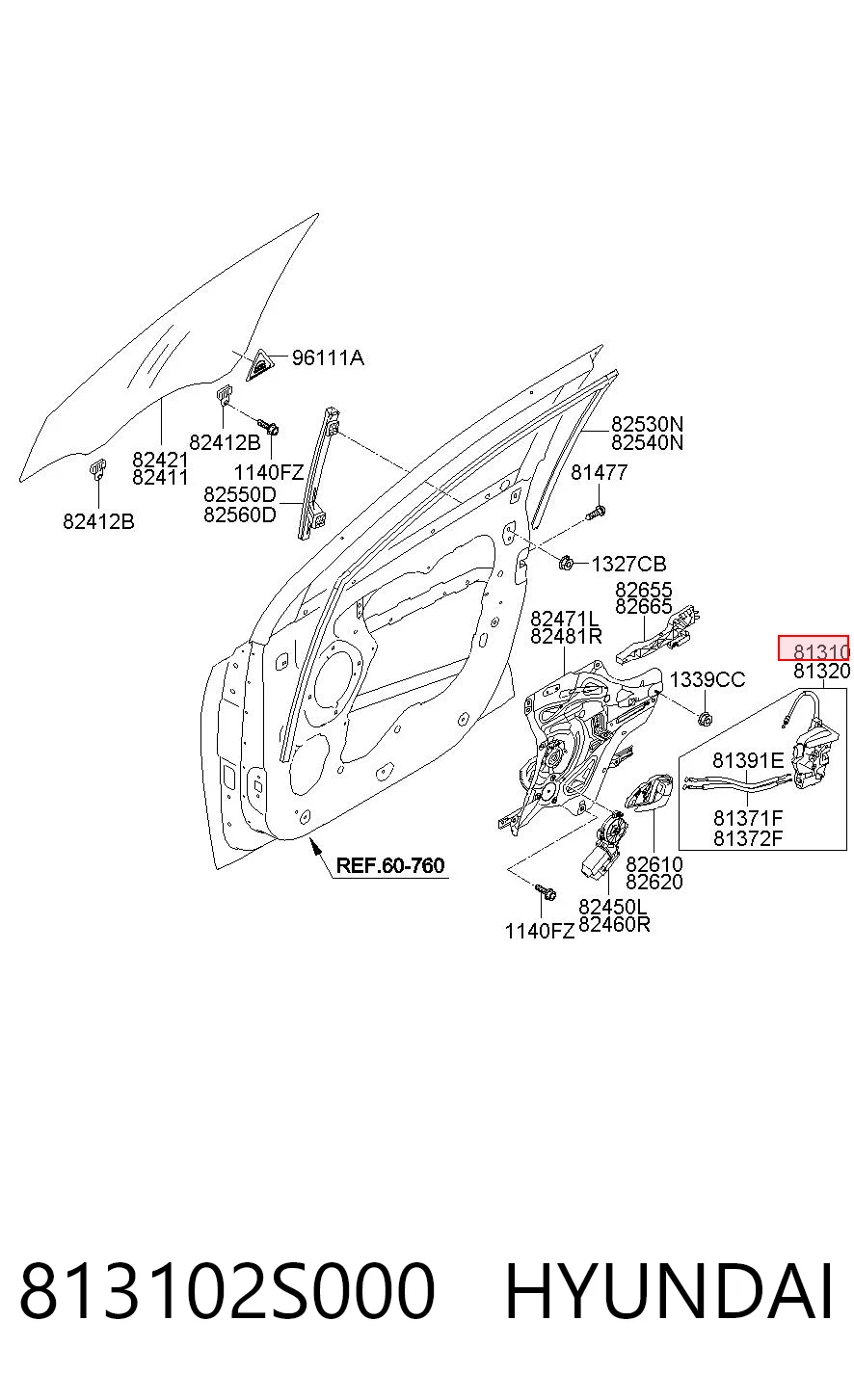 813102S000 Hyundai/Kia Cerradura de puerta