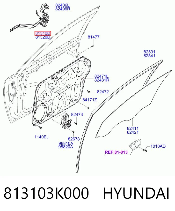 813103K000 Hyundai/Kia Cerradura de puerta