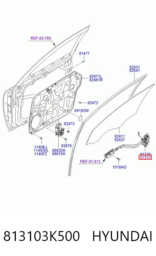 813103K500 Hyundai/Kia Cerradura de puerta
