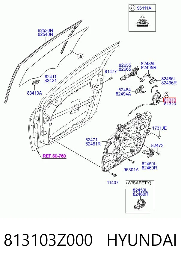 813103Z000 Hyundai/Kia Cerradura de puerta