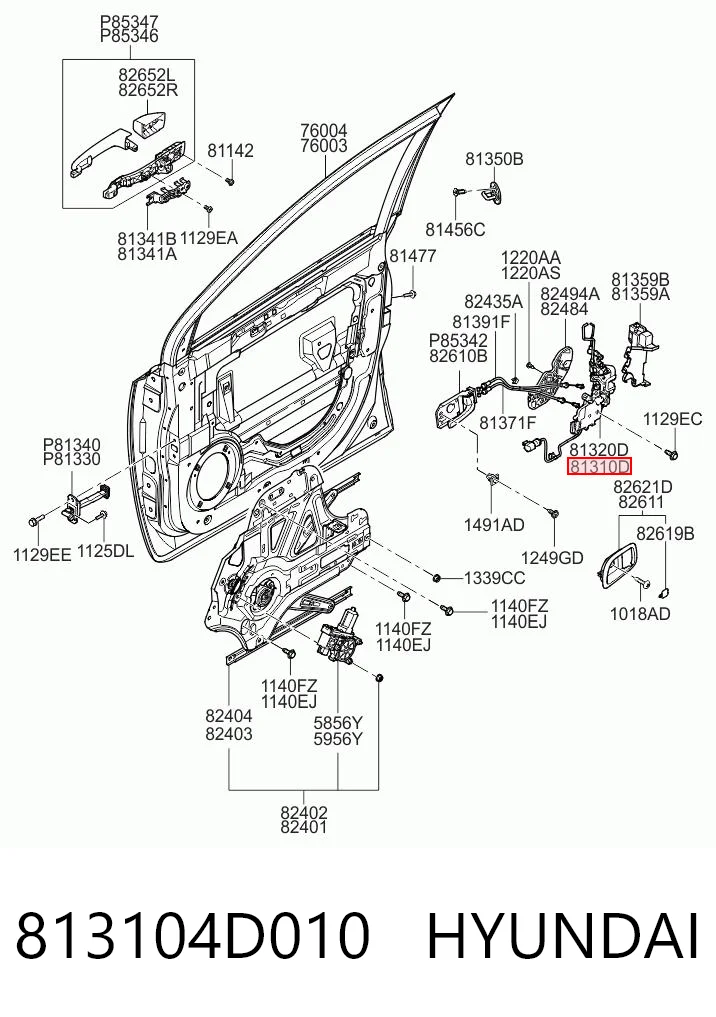 813104D010 Hyundai/Kia Cerradura de puerta