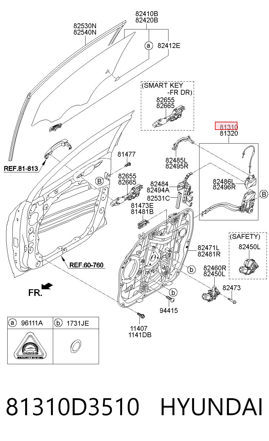 81310D3510 Hyundai/Kia Cerradura de puerta