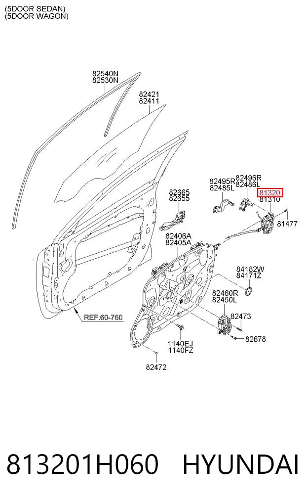 813201H060 Hyundai/Kia Cerradura delantera derecha