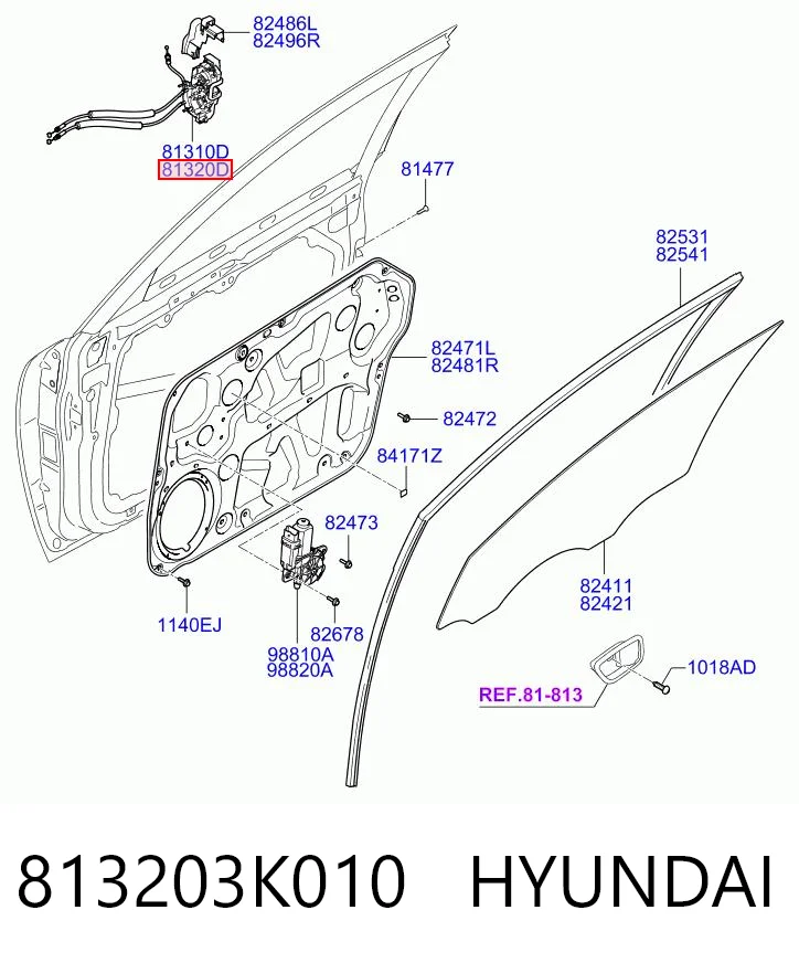 813203K010 Hyundai/Kia Cerradura delantera derecha