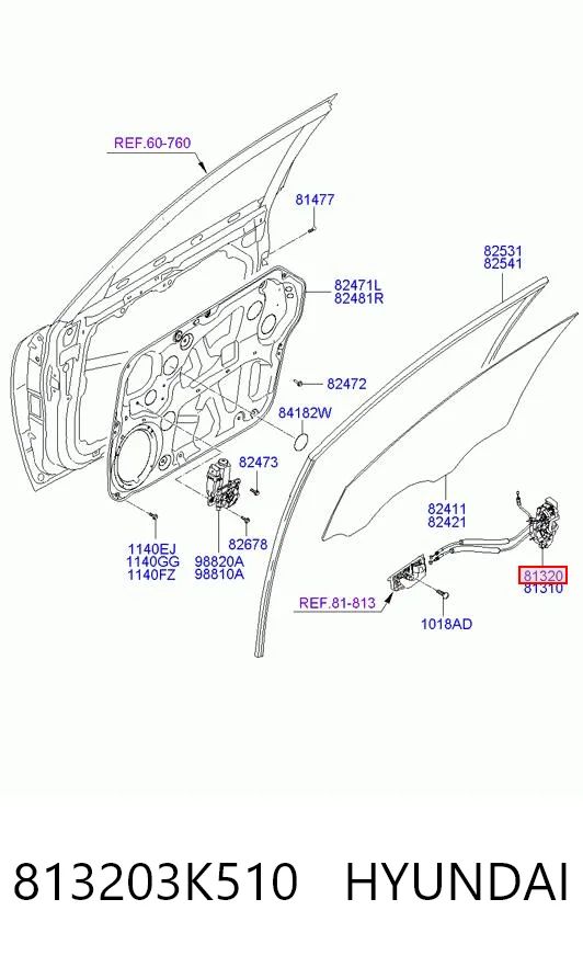 813203K510 Hyundai/Kia Cerradura delantera derecha