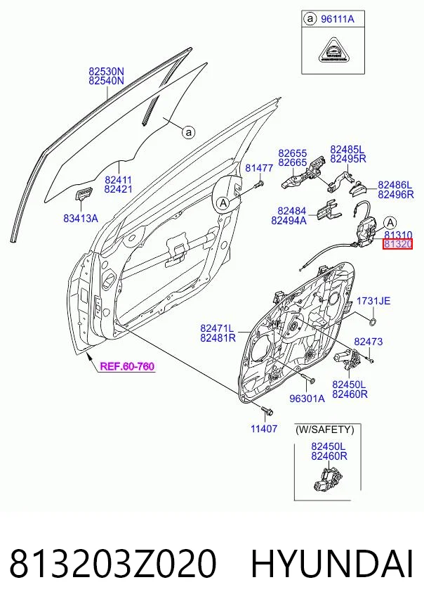 813203Z020 Hyundai/Kia Cerradura delantera derecha