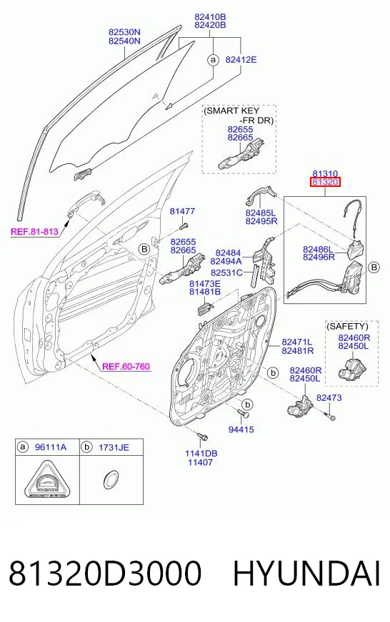 81320D3000 Hyundai/Kia Cerradura delantera derecha