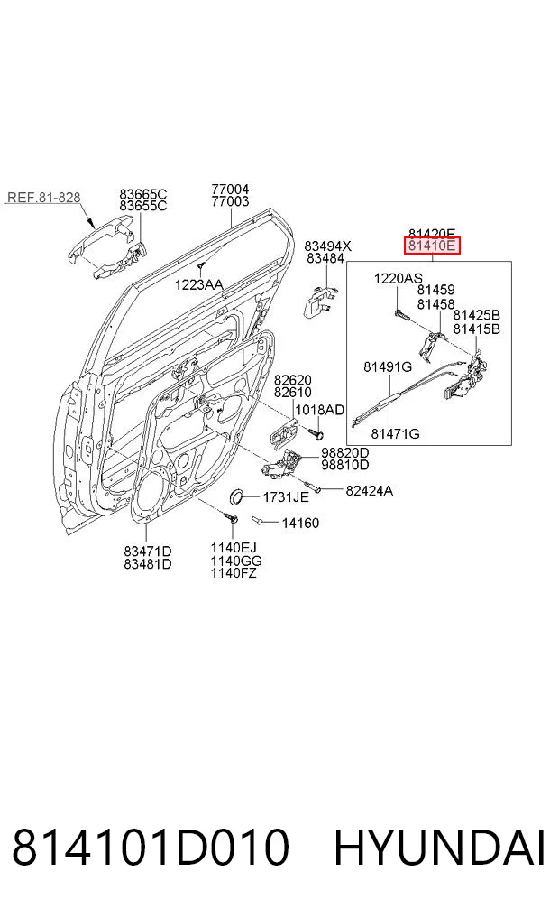 814101D010 Hyundai/Kia Cerradura de puerta trasera izquierda