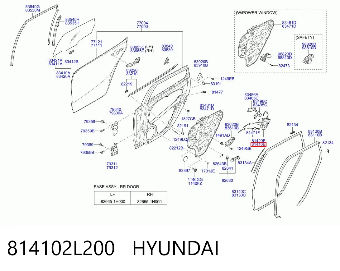 814102L200 Hyundai/Kia Cerradura de puerta trasera izquierda