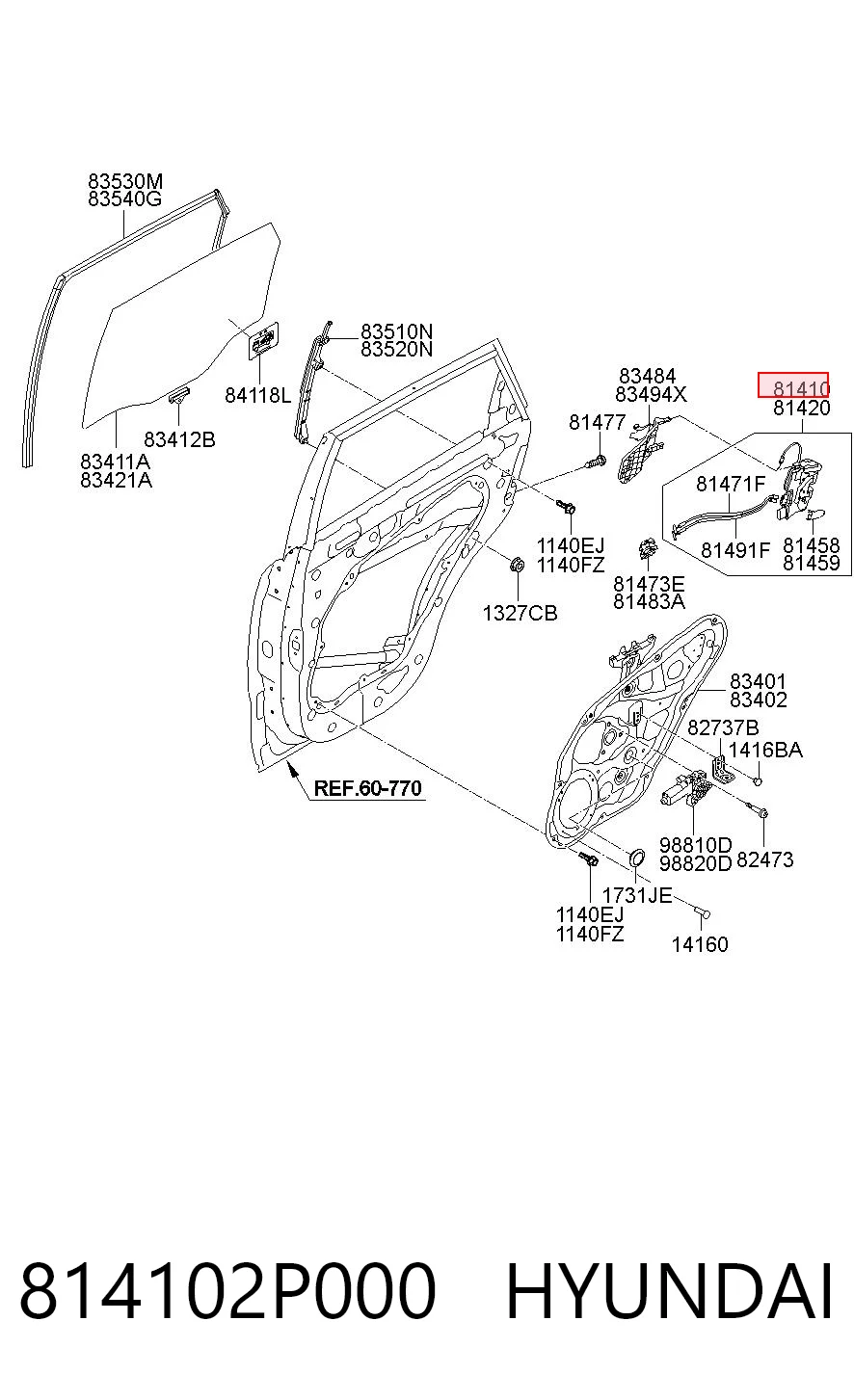 814102P000 Hyundai/Kia Cerradura de puerta trasera izquierda