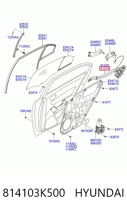 814103K500 Hyundai/Kia Cerradura de puerta trasera izquierda