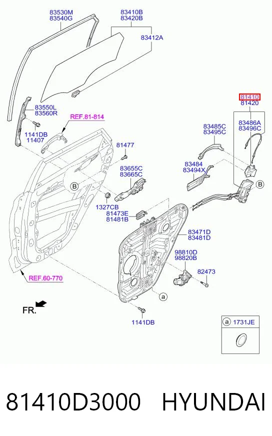 81410D3000 Hyundai/Kia Cerradura de puerta trasera izquierda