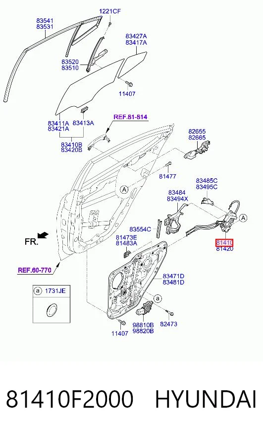 81410F2000 Hyundai/Kia Cerradura de puerta trasera izquierda