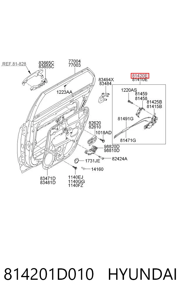 814201D010 Hyundai/Kia Cerradura de la puerta trasera derecha