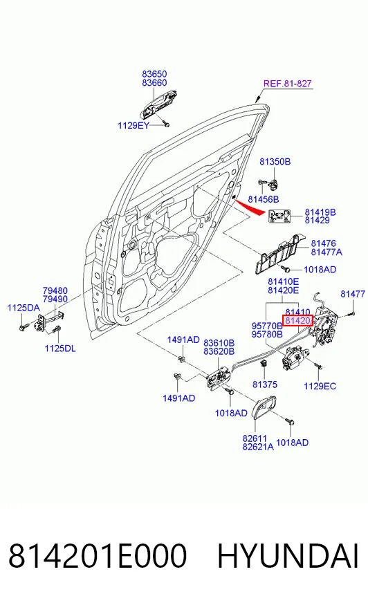 814201E000 Hyundai/Kia Cerradura de la puerta trasera derecha
