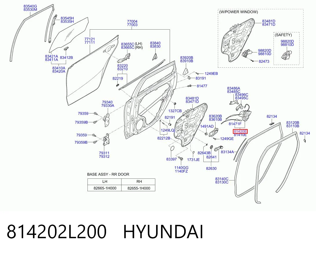 814202L200 Hyundai/Kia Cerradura de la puerta trasera derecha