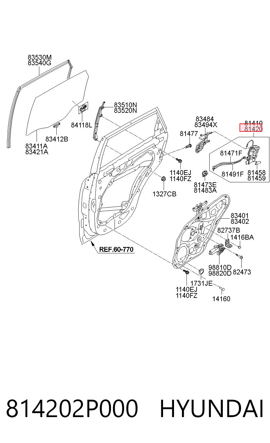 814202P000 Hyundai/Kia Cerradura de la puerta trasera derecha