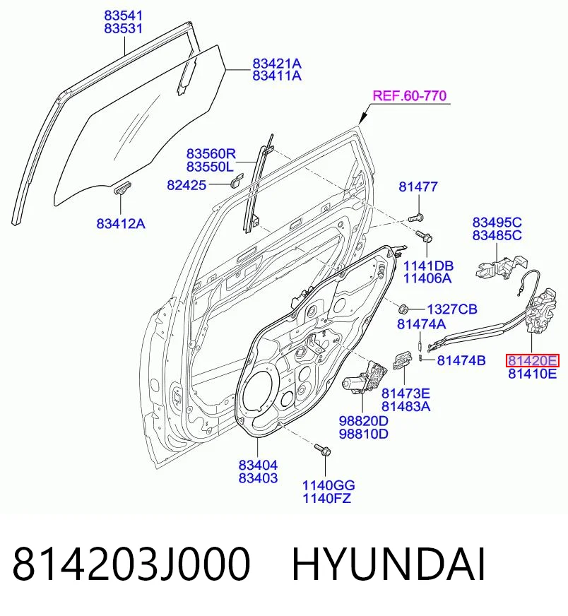 814203J000 Hyundai/Kia Cerradura de la puerta trasera derecha