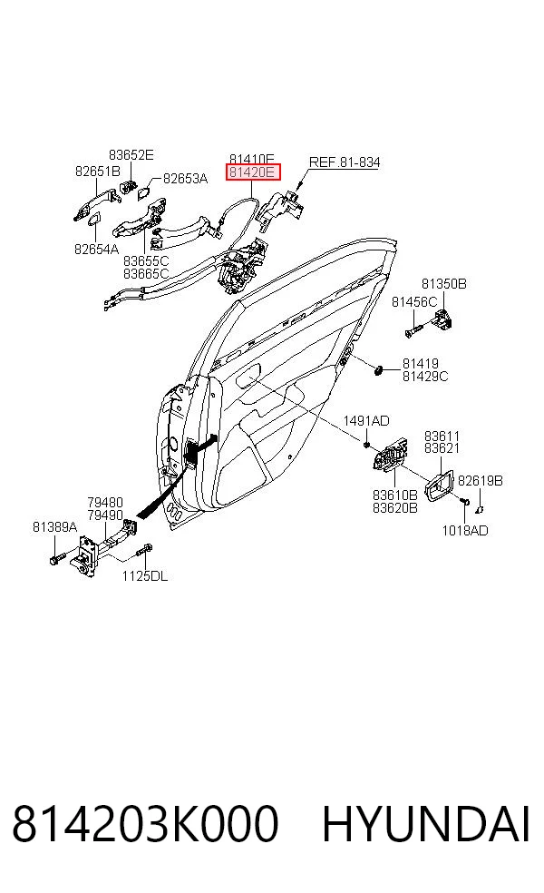 814203K000 Hyundai/Kia Cerradura de la puerta trasera derecha