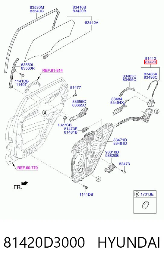 81420D3000 Hyundai/Kia Cerradura de la puerta trasera derecha