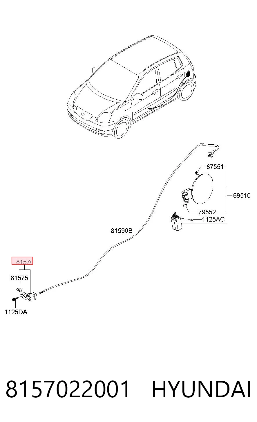 8157022001 Hyundai/Kia Manija de apertura de tapa de combustible