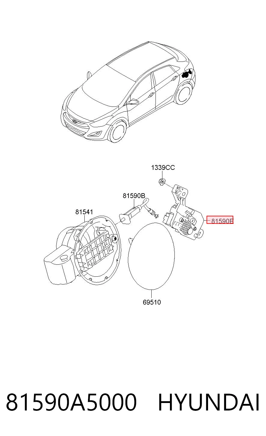 81590A5000 Hyundai/Kia Motor apertura de tapa combustible