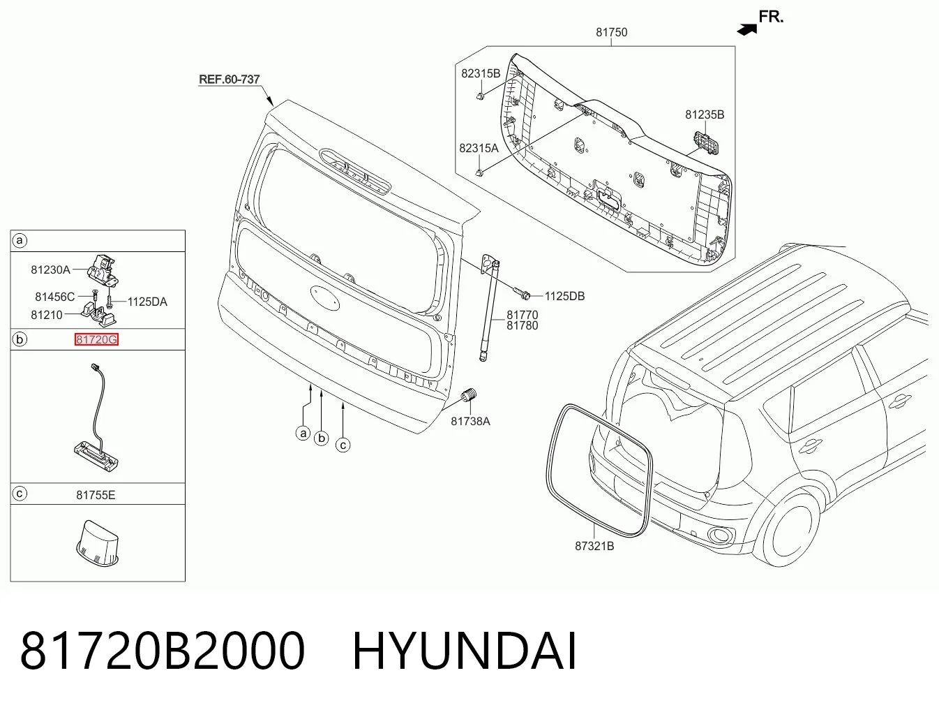 81720B2000 Hyundai/Kia Manilla de puerta de maletero exterior