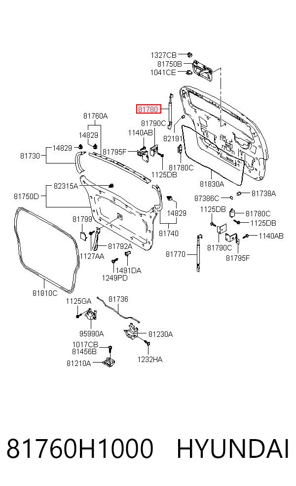 Amortiguador de vidrio de portón trasero (puerta trasera 3/5) 81760H1000 HYUNDAI