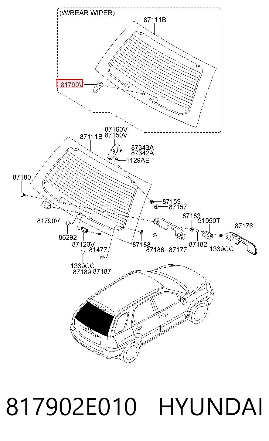 817902E010 Hyundai/Kia Manivela de elevalunas de puerta trasera