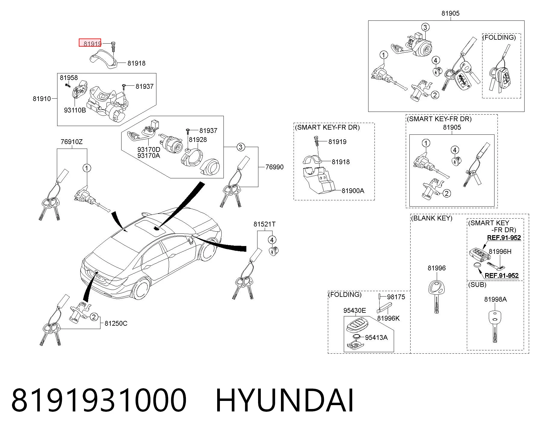 8191931000 Hyundai/Kia Tornillo (tuerca) de sujeción
