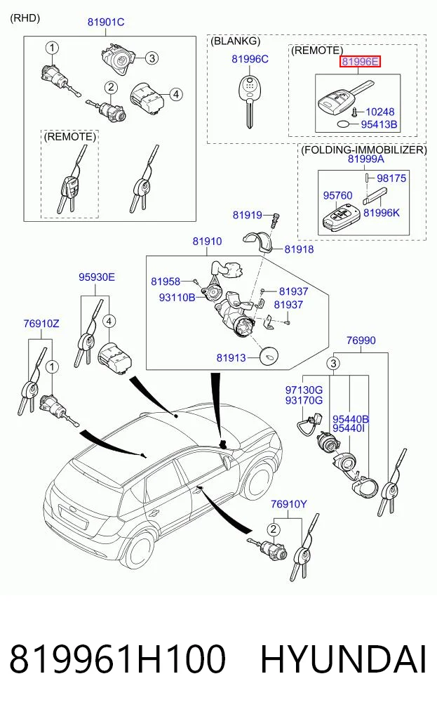 Llave de encendido 819961H100 HYUNDAI
