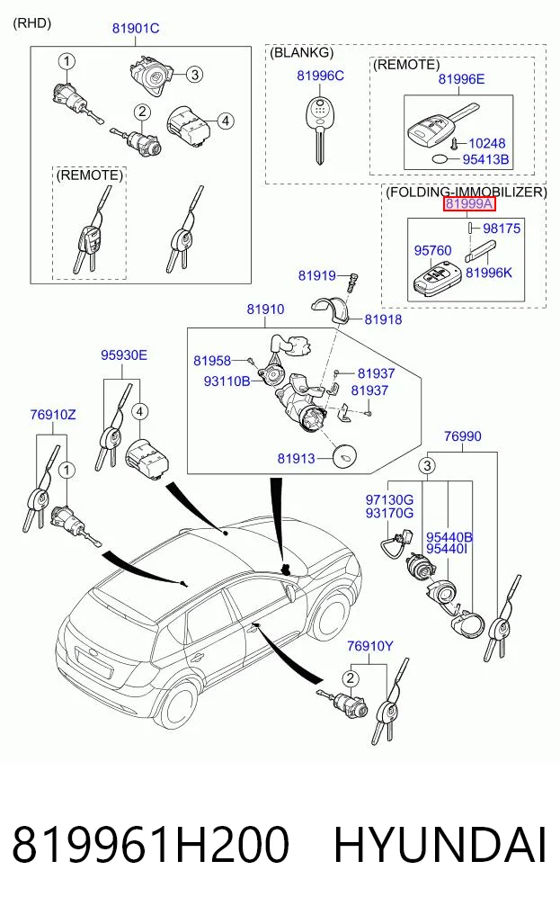 Llave de encendido 819961H200 HYUNDAI