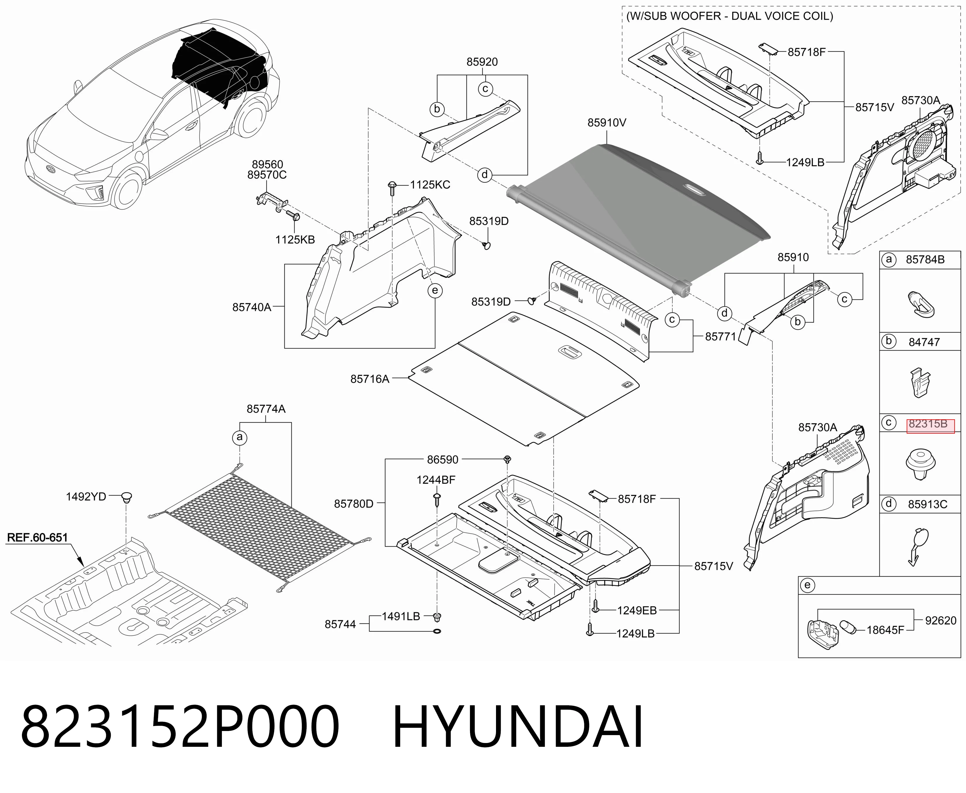 823152P000 Hyundai/Kia Clips de fijación para panel de puerta