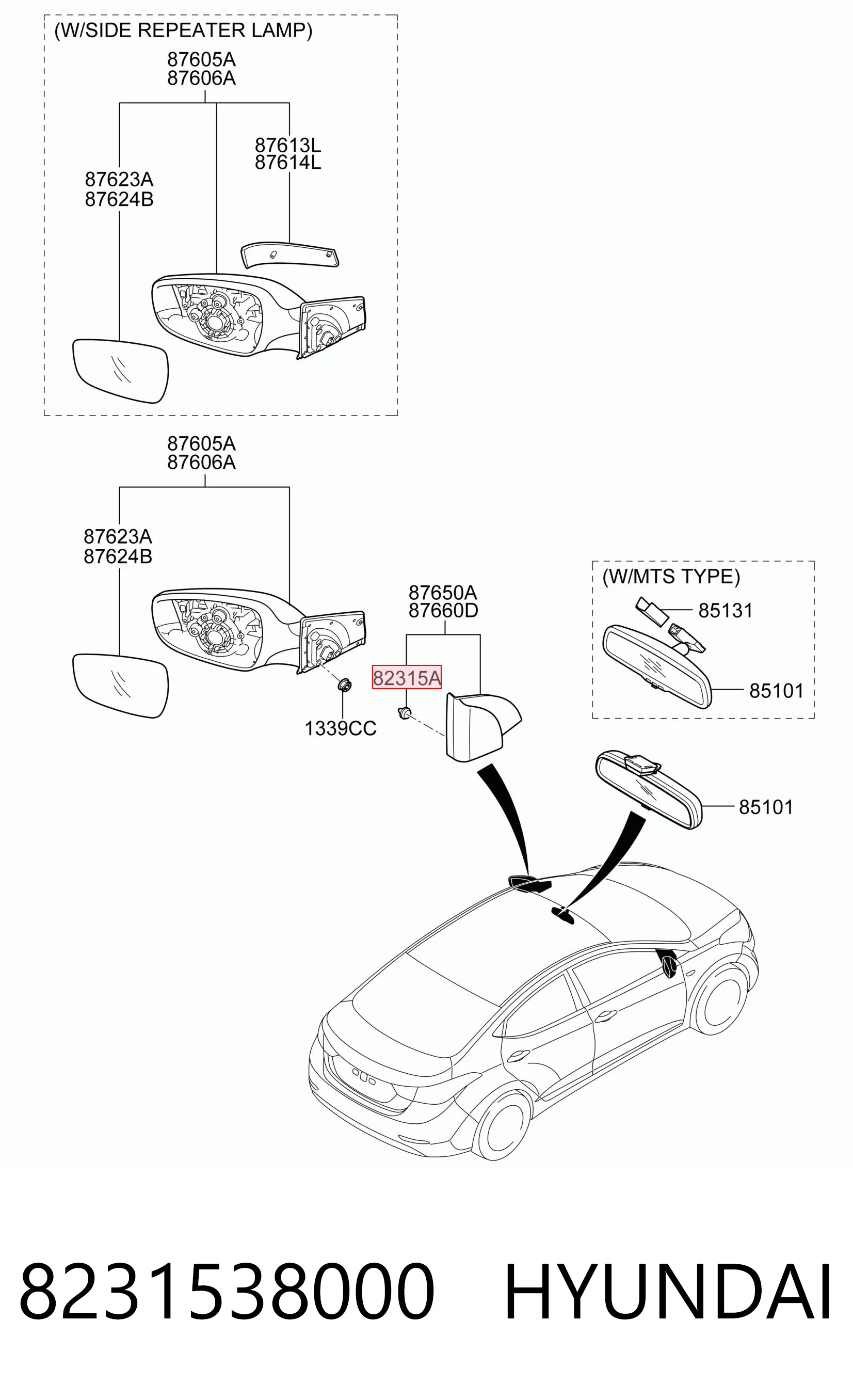 8231538000 Hyundai/Kia Clips de fijación para panel de puerta