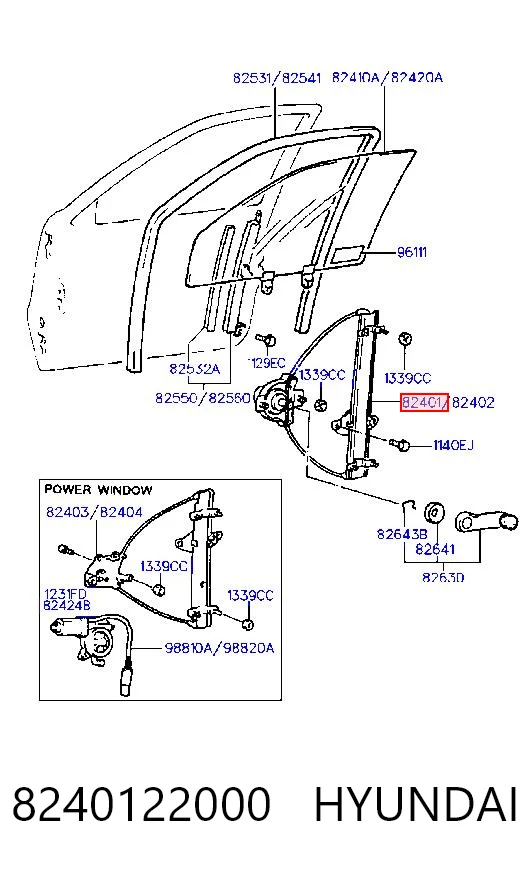 Mecanismo de elevalunas de la puerta delantera izquierda 8240122000 HYUNDAI