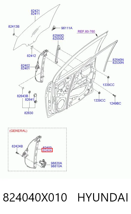 Mecanismo levanta, puerta delantera derecha Hyundai I10 (2010-2013)