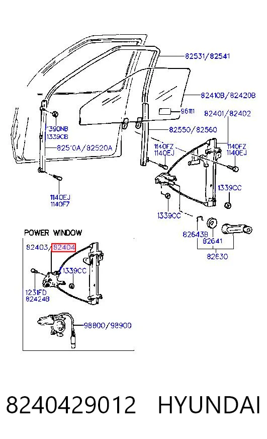 8240429012 Hyundai/Kia Mecanismo levanta, puerta delantera derecha