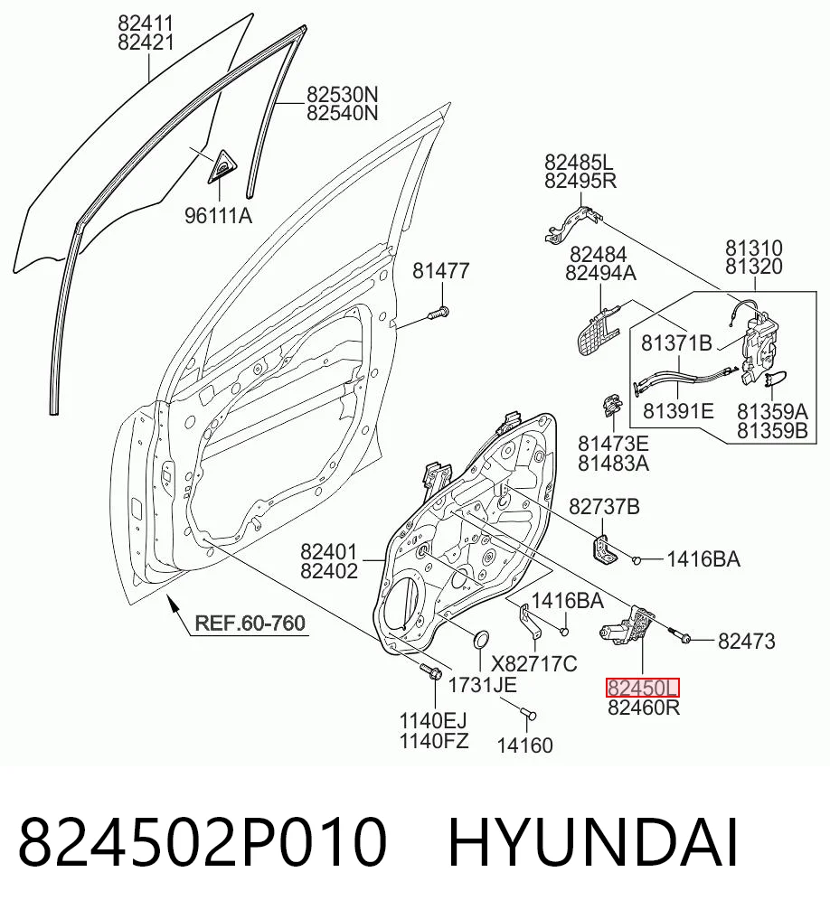 824502P010 Hyundai/Kia Motor elevalunas, puerta delantera izquierda