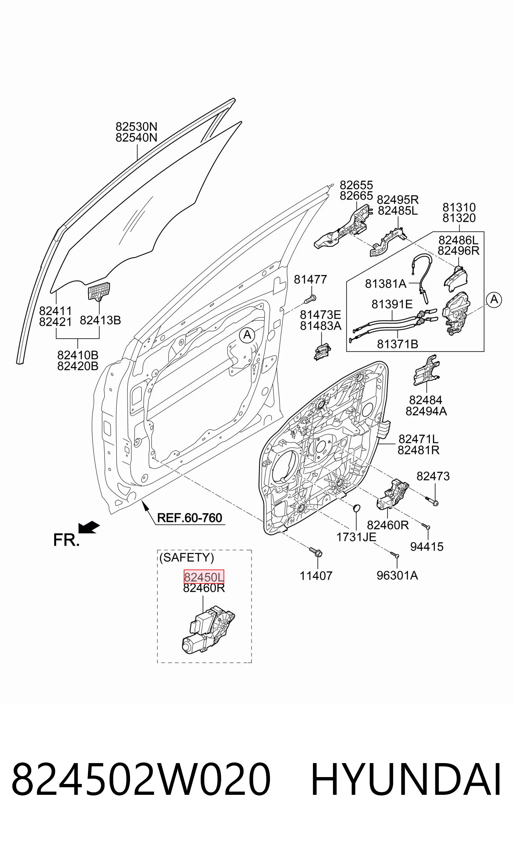 824502W020 Hyundai/Kia Motor elevalunas, puerta delantera izquierda