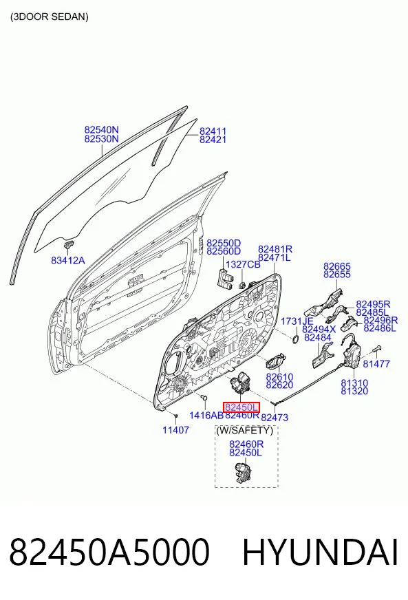 82450A5000 Hyundai/Kia Motor elevalunas, puerta delantera izquierda
