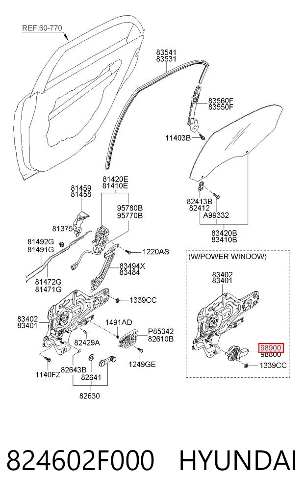 824602F000 Hyundai/Kia Motor del elevalunas de la puerta delantera derecha