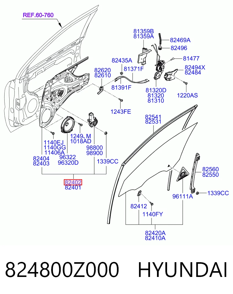 Mecanismo levanta, puerta delantera derecha para KIA Sportage II JE
